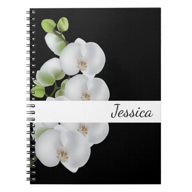 Custom Name Notebook-White Orchids Notebook (Front)