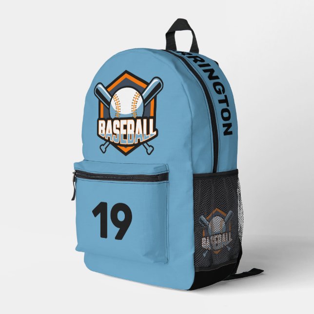 Custom Name, Number & Colour Baseball Printed Backpack (Back Corner Right)