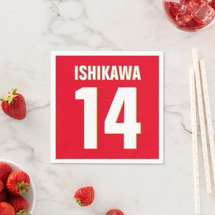 Custom Name, Number, Colours. Sports Fans Red Napkin