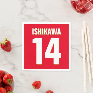 Custom Name, Number, Colours. Sports Fans Red Napkin