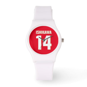 Custom Name, Number, Colours. Sports Fans Red Watch