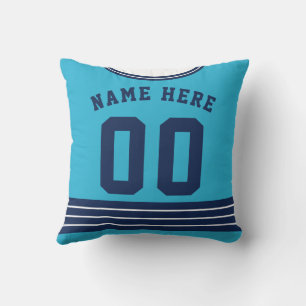 Custom Name Number Ice Hockey Blue Jersey Cushion