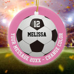 Custom Name Number Message Soccer Ball Ceramic Ornament<br><div class="desc">Personalised name,  number and message soccer gift. You can customise the background colour to match your favourite team. Designed by Thisisnotme©</div>
