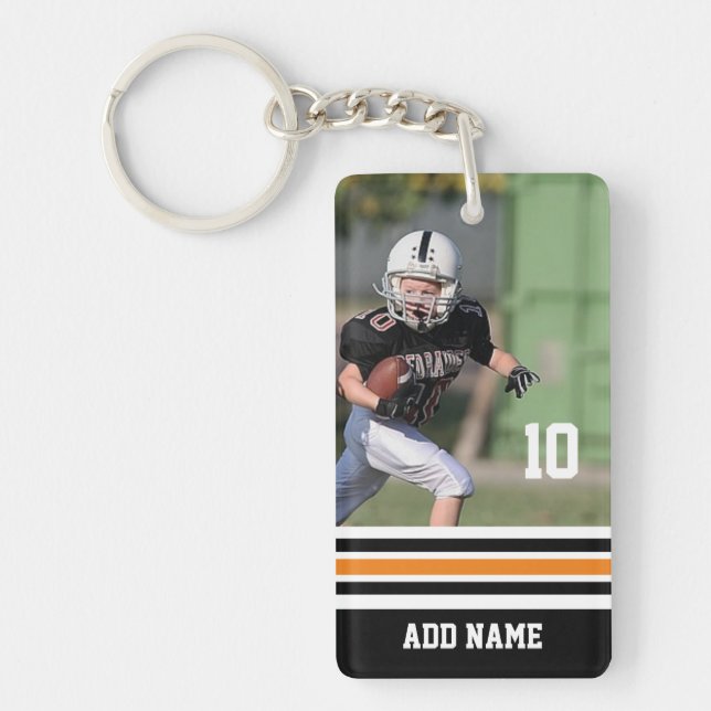 Custom Name Number Photo Football Jersey Black Key Ring (Front)