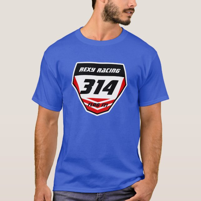 Custom Name Number Plate: Red - Dark Number T-Shirt (Front)