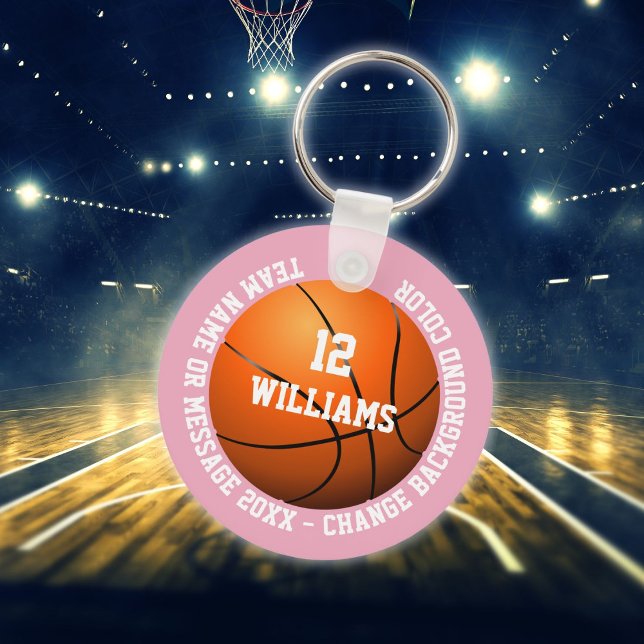 Custom Name Number Team Basketball Pink Key Ring (Custom Name Number Team Basketball Pink Keychain)
