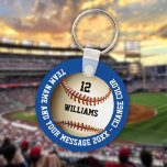 Custom Name Number Team Name Baseball Key Ring<br><div class="desc">Personalised name,  number,  team name and message baseball gift. You can customise the background colour to match your favourite team. Designed by Thisisnotme©</div>