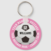 Custom Name Number Team Name Soccer Ball Pink Key Ring (Front)