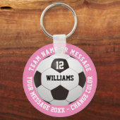 Custom Name Number Team Name Soccer Ball Pink Key Ring (Front)