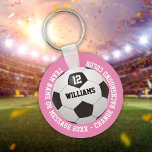 Custom Name Number Team Name Soccer Ball Pink Key Ring<br><div class="desc">Personalized name,  number,  team name and message soccer gift. You can customize the background color to match your favorite team. Designed by Thisisnotme©</div>