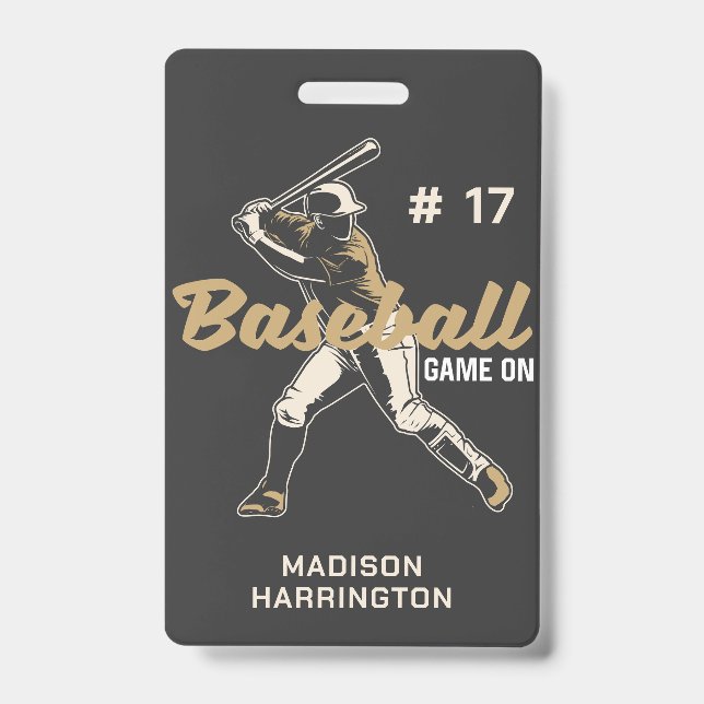 Custom Name, Number, Text & Colour Baseball Player ID Badge (Front)