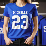 Custom Name Number Womens Sport Jersey T-Shirt<br><div class="desc">Create your own personalised football jersey women's T-shirt with custom name and number. A cool customisable sports shirt,  that is a great gift idea for women. This trendy womens sportswear is suitable for all sports,  including football,  soccer,  volleyball,  baseball,  softball,  basketball and hockey.</div>