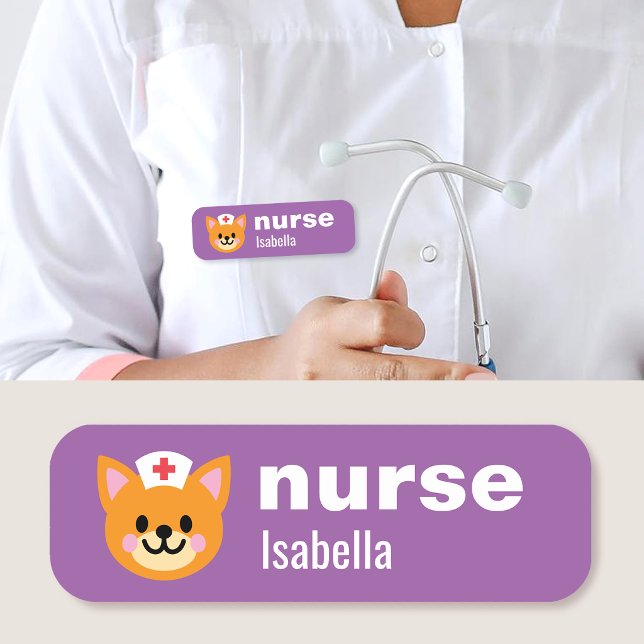 Custom Name Nurse Tag Simple Cute Cat Purple (Creator Uploaded)