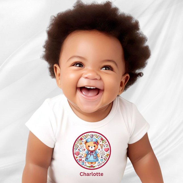 Custom Name Nurse Teddy Bear Baby Bodysuit (Creator Uploaded)