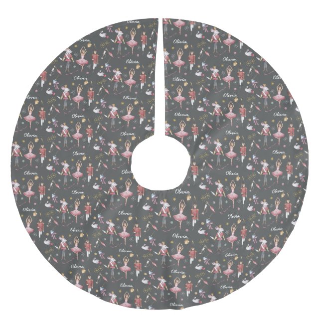 Custom name Nutcracker Ballet Ballerina Christmas Brushed Polyester Tree Skirt (Front)