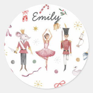 Custom name Nutcracker Ballet Ballerina Christmas Classic Round Sticker