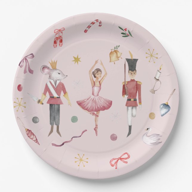 Custom name Nutcracker Ballet Ballerina Christmas Paper Plate (Front)