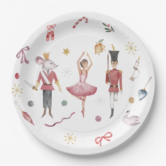 Custom name Nutcracker Ballet Ballerina Christmas Paper Plate (Front)