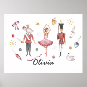 Custom name Nutcracker Ballet Ballerina Christmas Poster