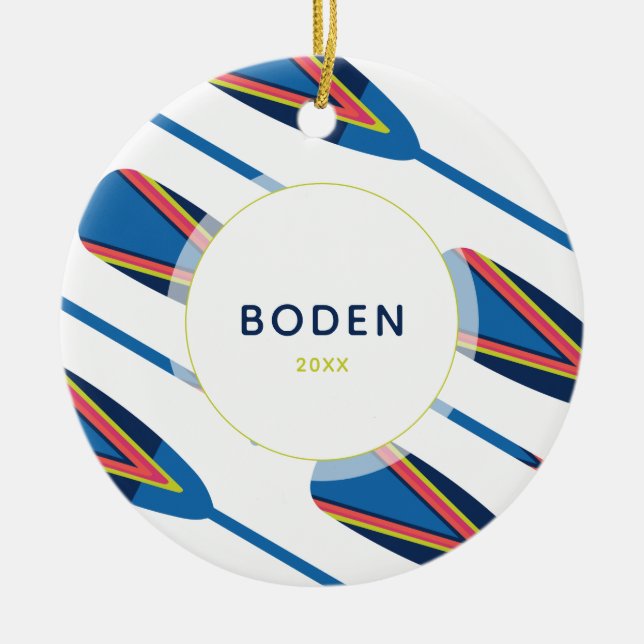 Custom Name Oars Modern Christmas Ceramic Ornament (Front)