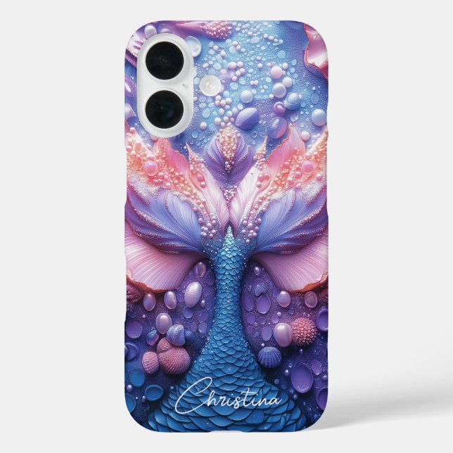 Custom Name Ocean Fantasy Rainbow Mermaid Scale Case-Mate iPhone Case (Back)