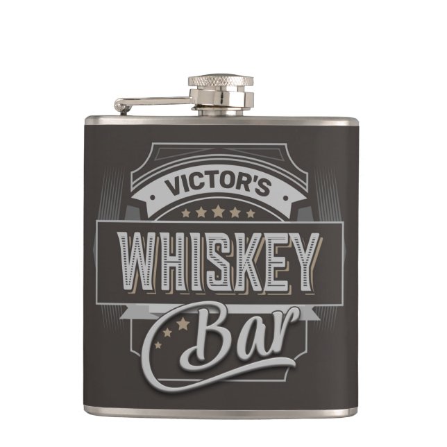 Custom NAME Old Deluxe Liquor Label Whiskey Bar Hip Flask (Front)