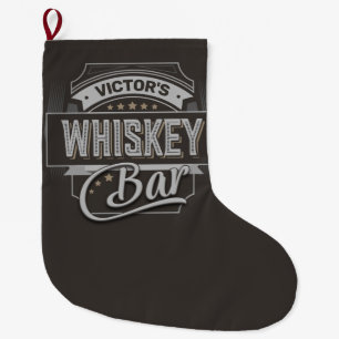 Custom NAME Old Deluxe Liquor Label Whiskey Bar Large Christmas Stocking
