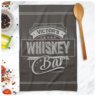Custom NAME Old Deluxe Liquor Label Whiskey Bar Tea Towel
