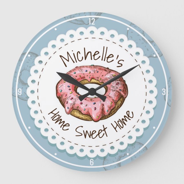 Custom NAME Old Fashioned Doughnut Sweet Home Large Clock (Front)