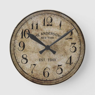 Custom Name Old Retro Vintage Distressed Classic Round Clock