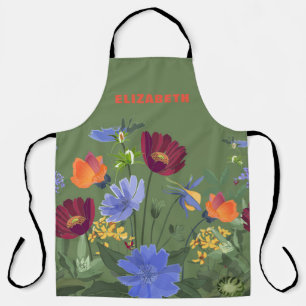 Custom Name Olive Green Floral Mother's Day  Apron