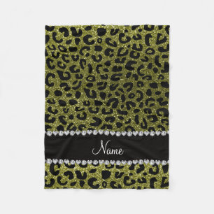 Custom name olive green glitter cheetah print fleece blanket