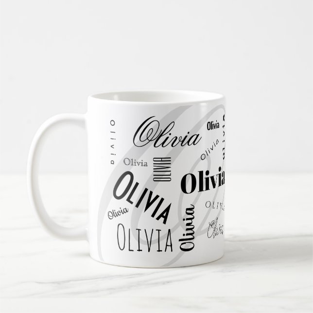 Custom Name Olivia Black White Coffee Mug (Left)