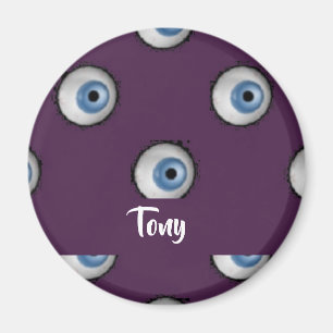 Custom name on big eyes on purple magnet