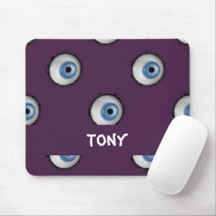 Custom name on big eyes on purple mouse pad