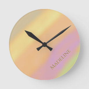 Custom Name on Cotton Candy Colours Round Clock