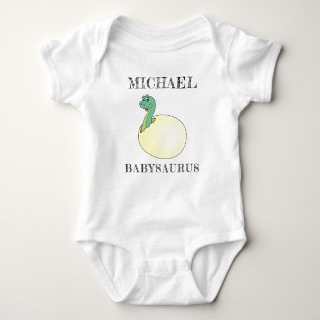 Custom Name on Cute Hatchling Dinosaur Baby Bodysuit (Front)