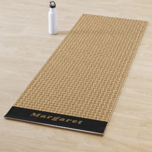 Custom Name on Natural Jute Burlap Pattern Yoga Mat
