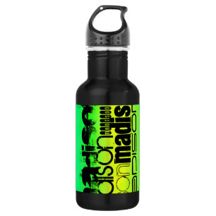 Custom Name on Neon Aqua Green and Yellow 532 Ml Water Bottle