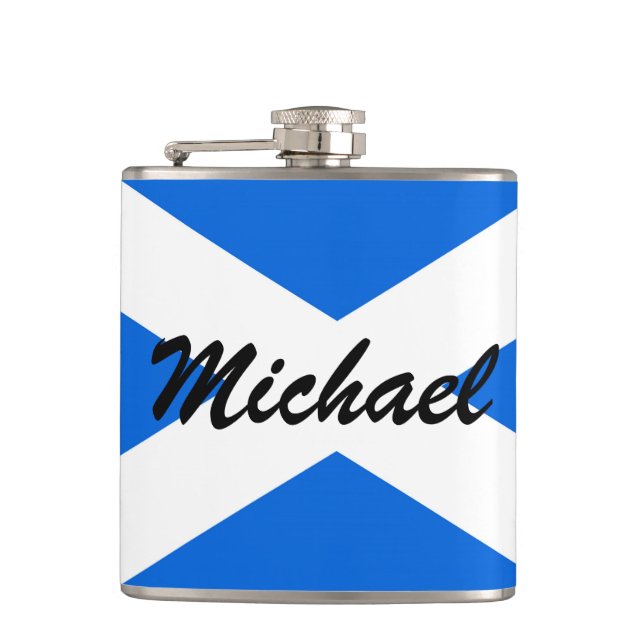 Custom Name on Scottish Flag flcnt Hip Flask (Front)