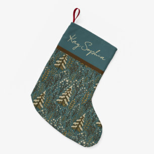Custom Name On Snowy Winter Forest Trees Pattern Small Christmas Stocking
