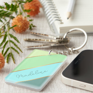 Custom Name on Teal Blue Turquoise Mint Green Key Ring