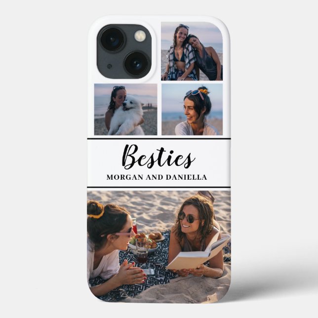 Custom Name on White Best Friends Photo Collage Case-Mate iPhone Case (Back)