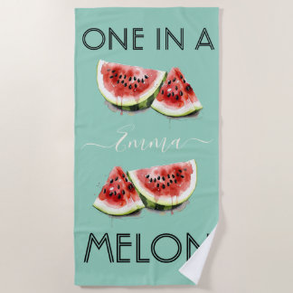 Custom Name ONE IN A MELON Summer Vibes Teal Blue Beach Towel