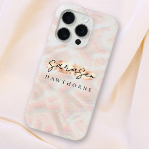 Custom Name Opal Stone Design Rose Gold  iPhone 15 Pro Case