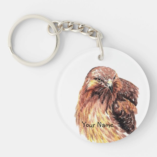 Custom Name or Business Red Tailed Hawk, Bird  Key Ring (Front)