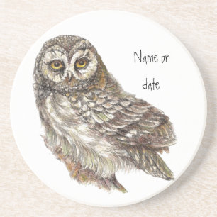 Custom Name or Date Owl, Bird Coaster