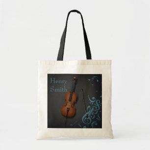 Custom Name or Message Cello on Black & Turquoise Tote Bag