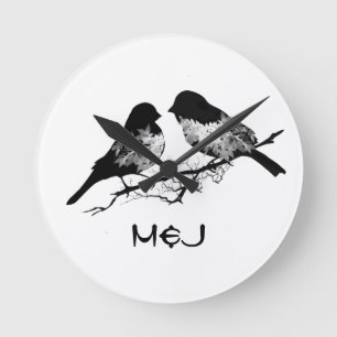 Custom Name or Monogram Love Birds Round Clock