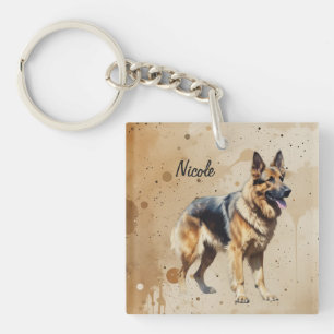 Custom Name or Text German Shepherd dog pet Key Ring
